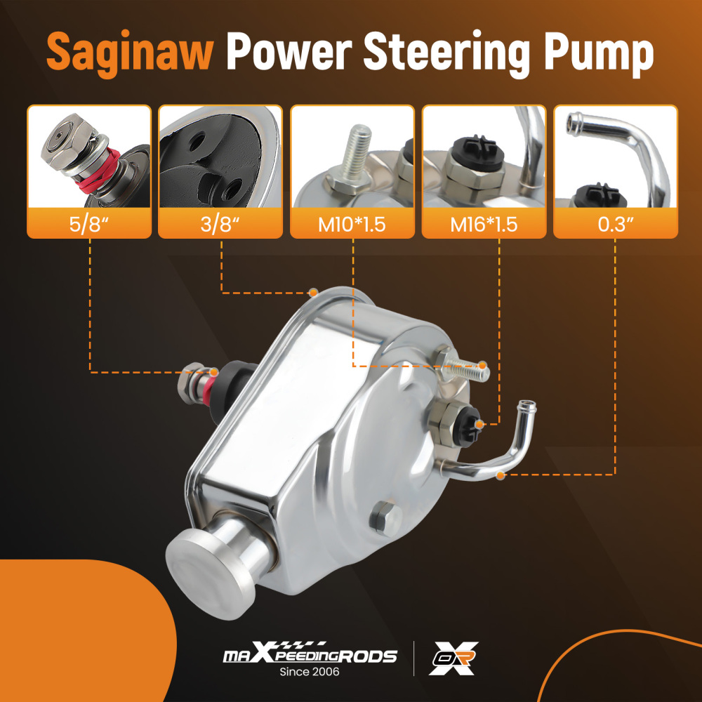 Power Steering Pump compatible for Chevy BBC SBC 350 454 Chrome Saginaw 5/8 Key Way Style