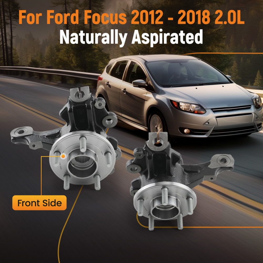 2XFront Wheel Hub Bearing Steering Knuckle Assembly compatible for Ford Focus 2.0L 2012-18