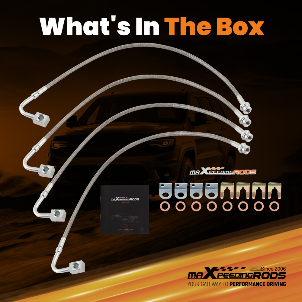 FrontRear Braided Brake Hose Kit compatible for Jeep Wrangler JK JKU 2007-2018