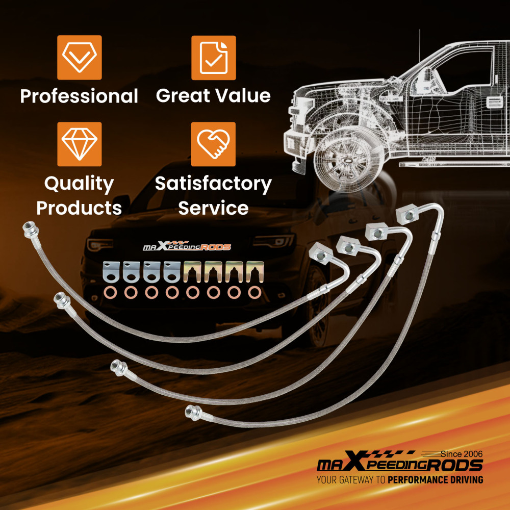 FrontRear Braided Brake Hose Kit compatible for Jeep Wrangler JK JKU 2007-2018