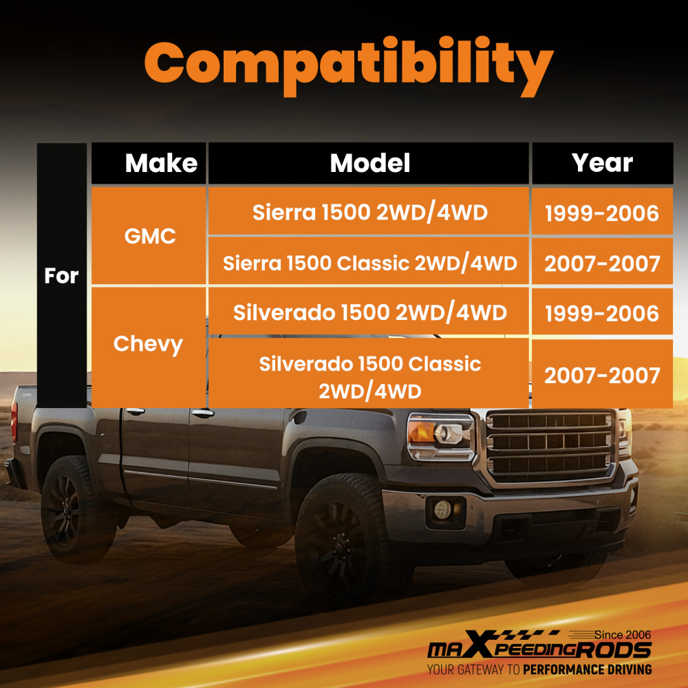 Maxpeedingrods Rear Shocks compatible for Chevy Silverado Sierra 1500 99-06 Fit 0-2 Lift