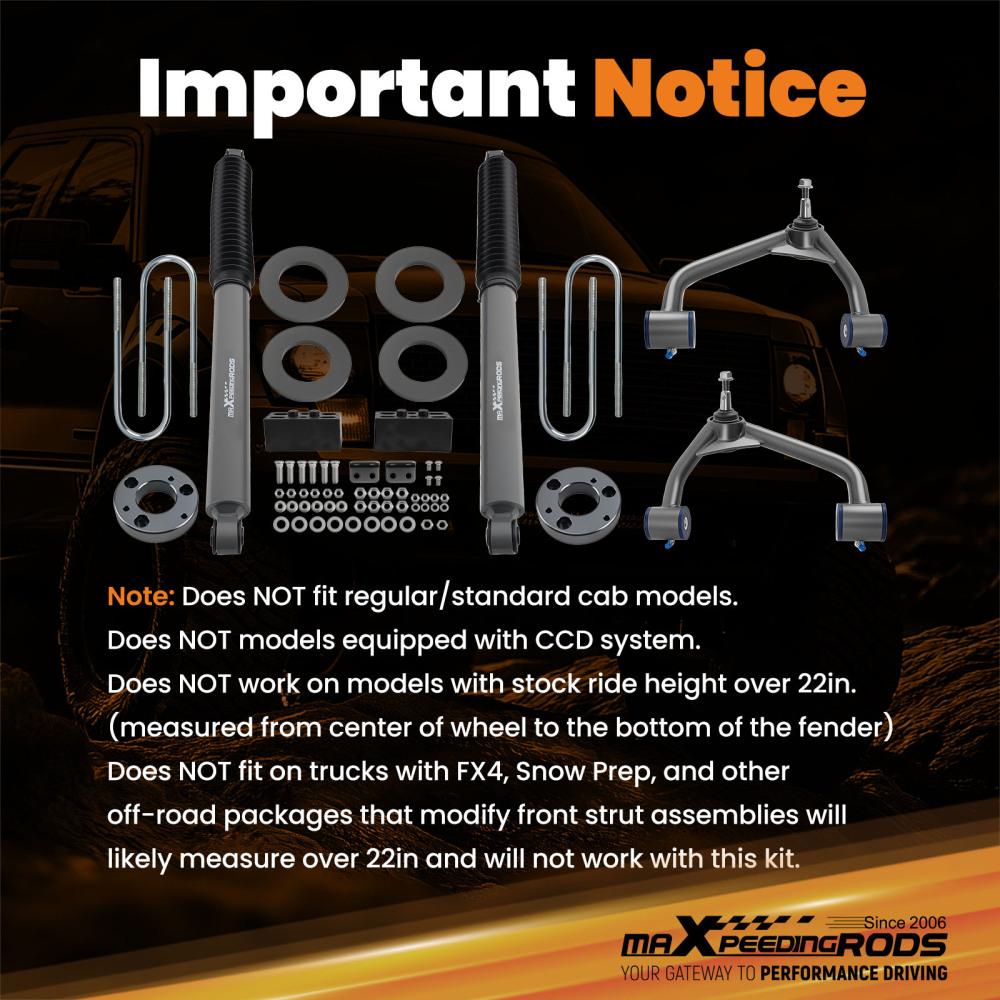 FrontRear 3 G1 Lift Shock Kit w/Control Arms compatible for Ford F-150 4WD 2021-2024