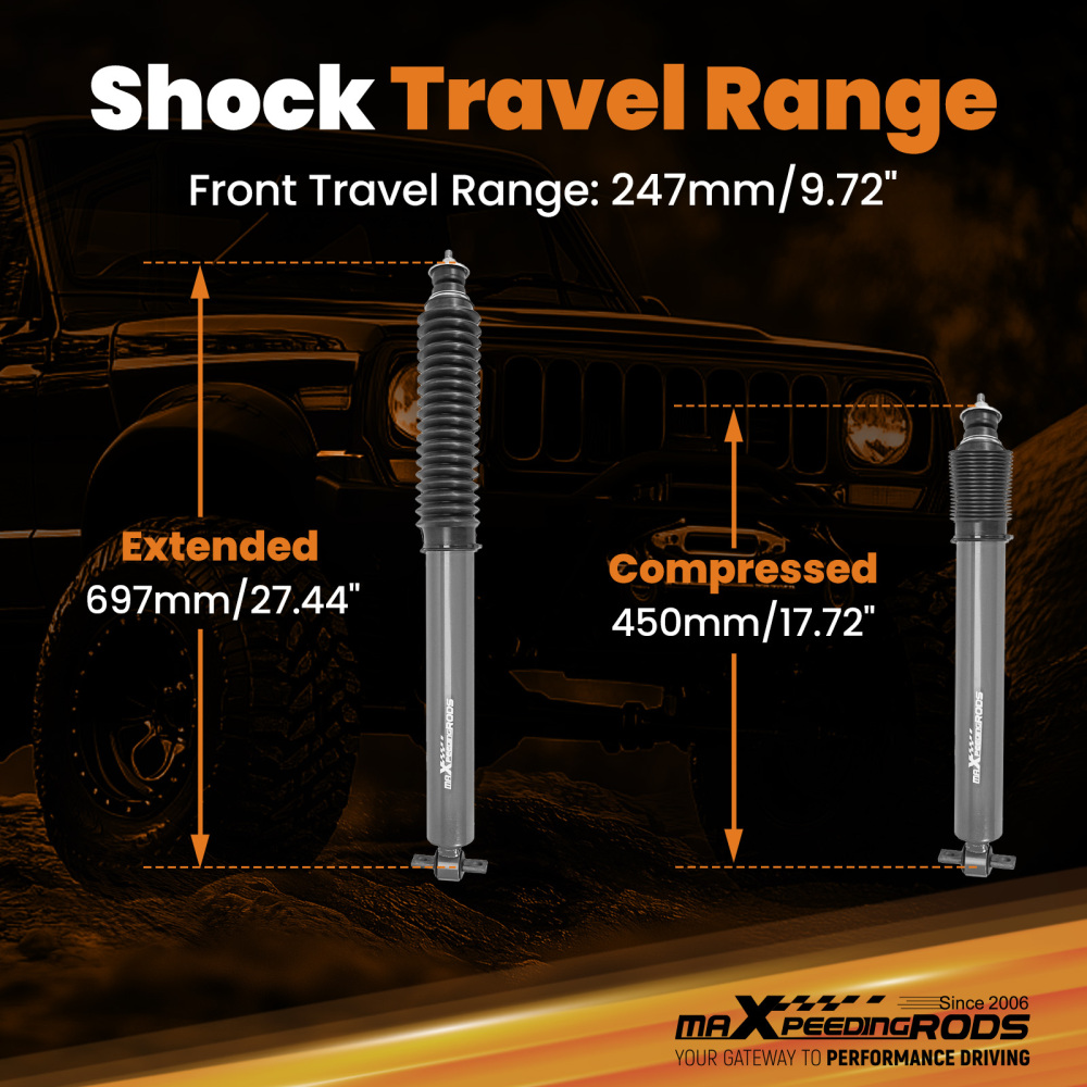 Front Shock Absorbers Fit 0.5-3 Lift compatible for Jeep Comanche MJ 2WD 4WD 1986-92