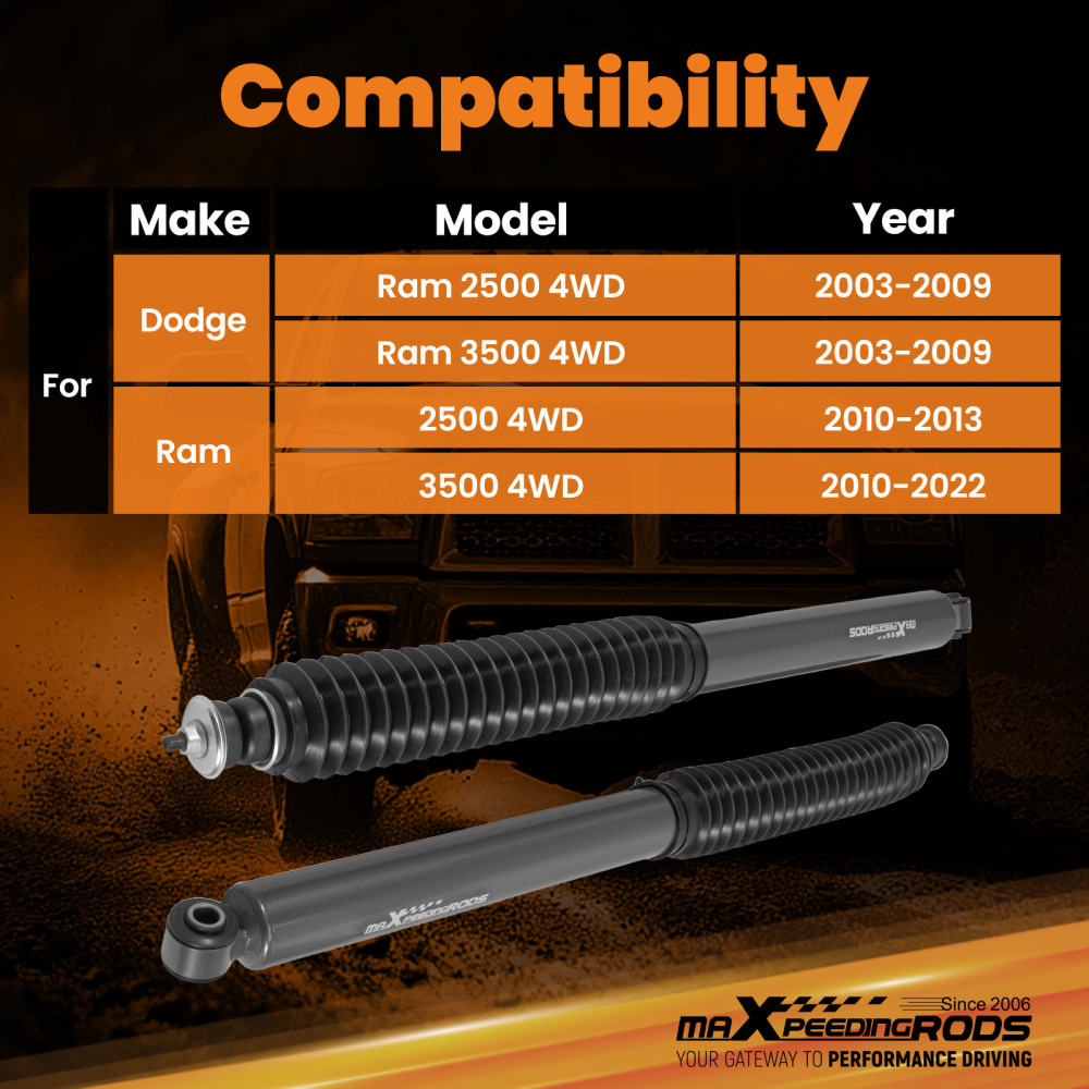 Front Shock Absorbers compatible for Ram 2500 3500 4WD 03-2023 with 3-4.5 Lift Kit