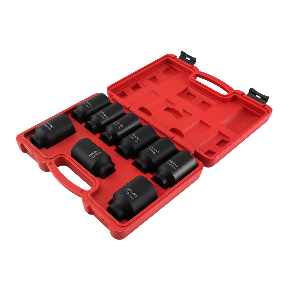 29mm-38mm 9pcs 1/2drive Deep 6 Sided Impact Socket Set Metric Axle Hub Nut