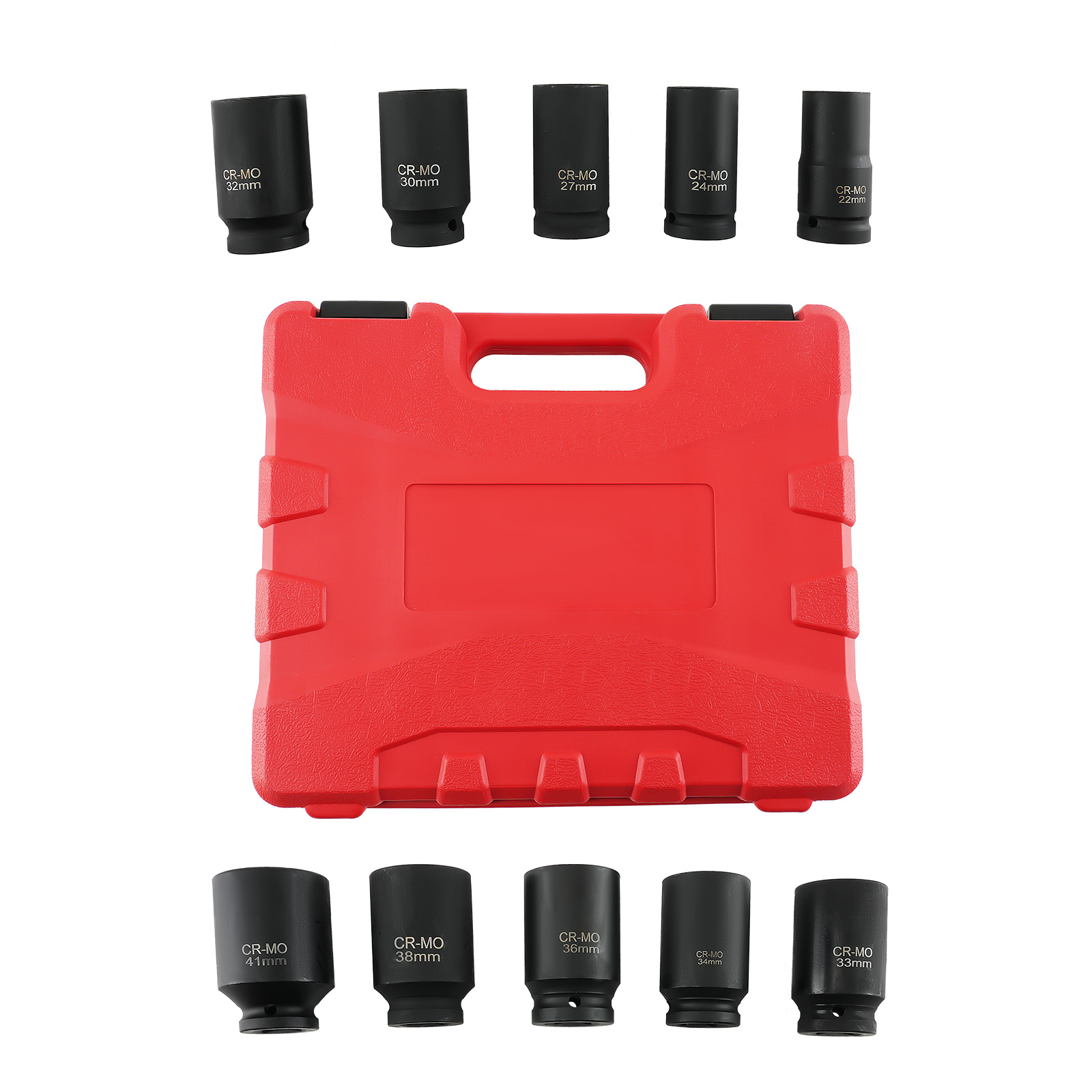 10PCS 3/4Inch Drive Deep Impact Socket Set Metric 22-41mm 6-Point Kit With compatible for Case