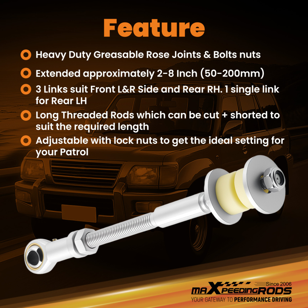 4 FrontRear Adjustable Sway Bar Link Kit compatible for Nissan Patrol GU Y61 2-8 Lift