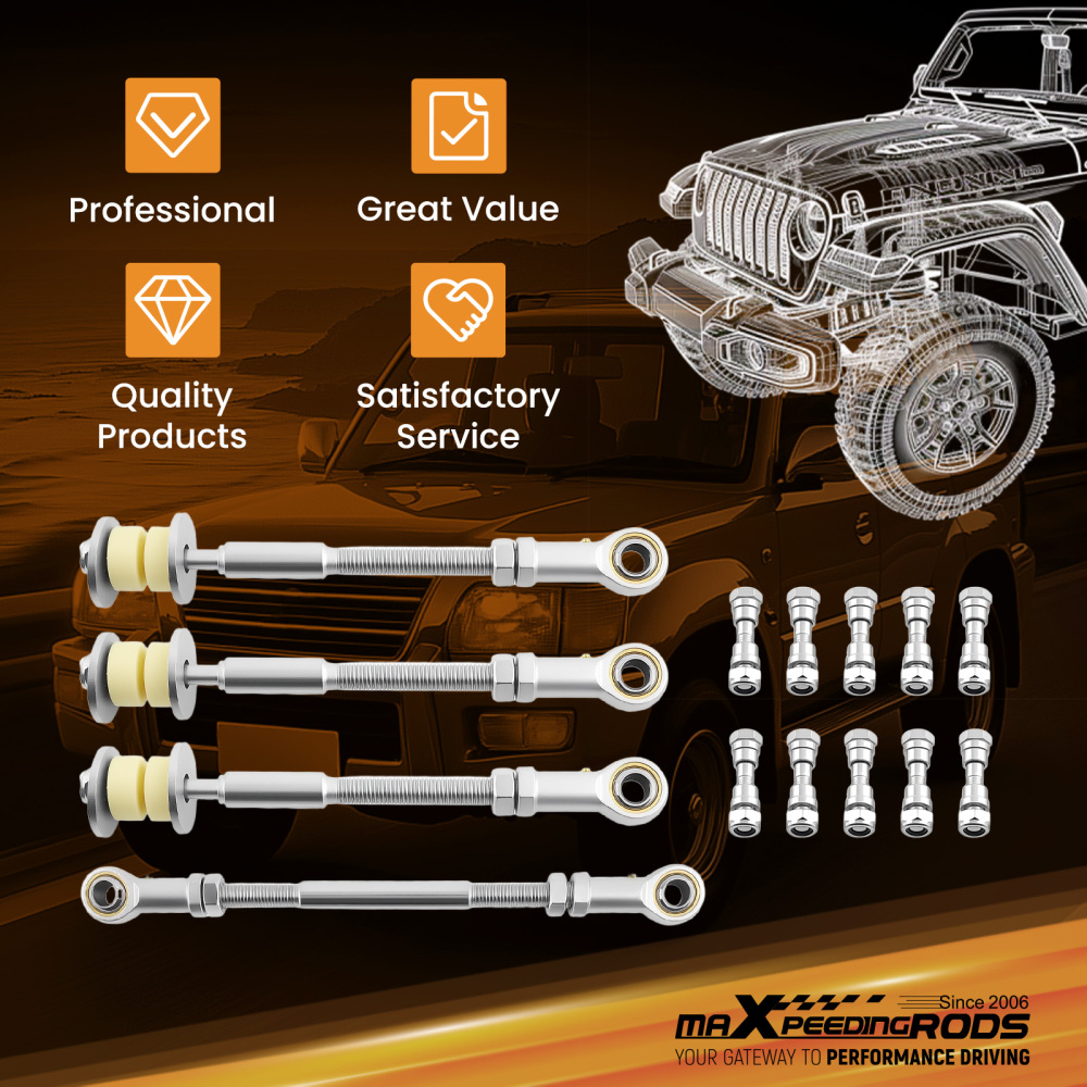 4 FrontRear Adjustable Sway Bar Link Kit compatible for Nissan Patrol GU Y61 2-8 Lift