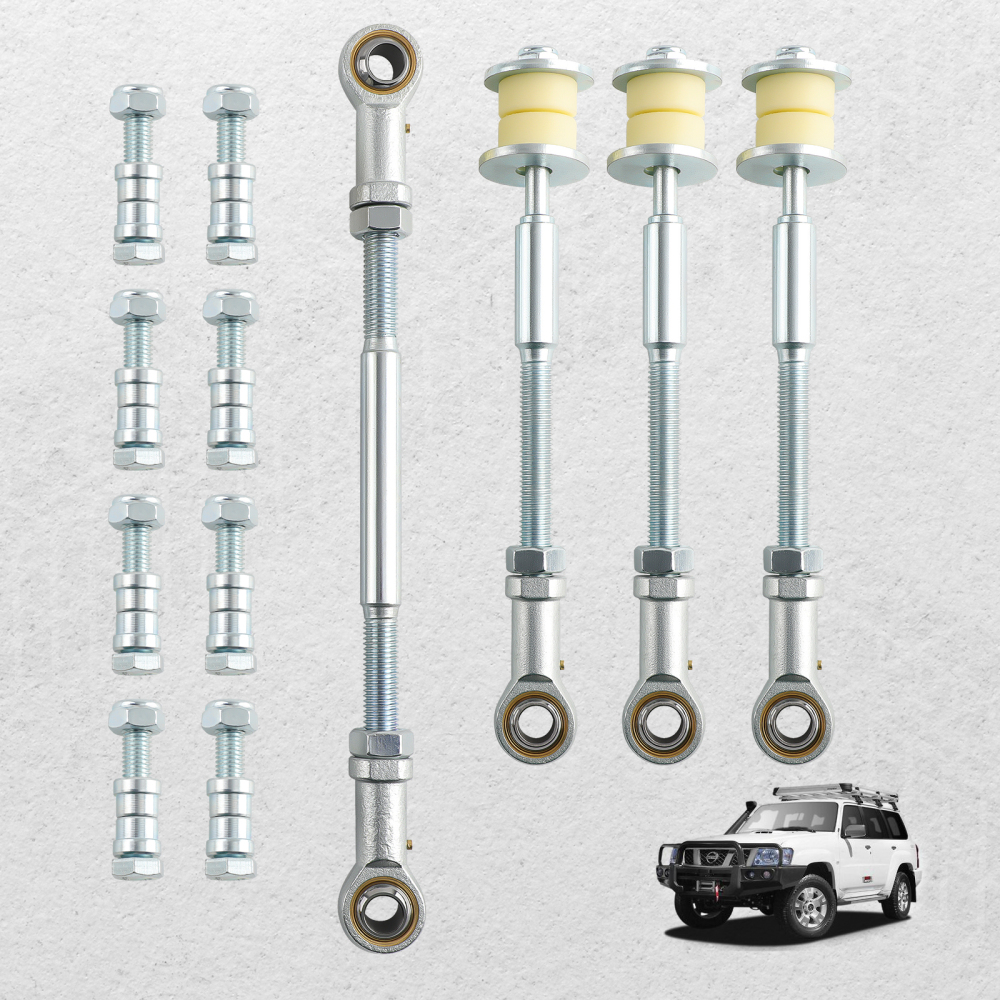 2x Delantero+Trasero Ajustable Sway Bar Link Kit compatible para Nissan Patrol Y61 GU 97-12