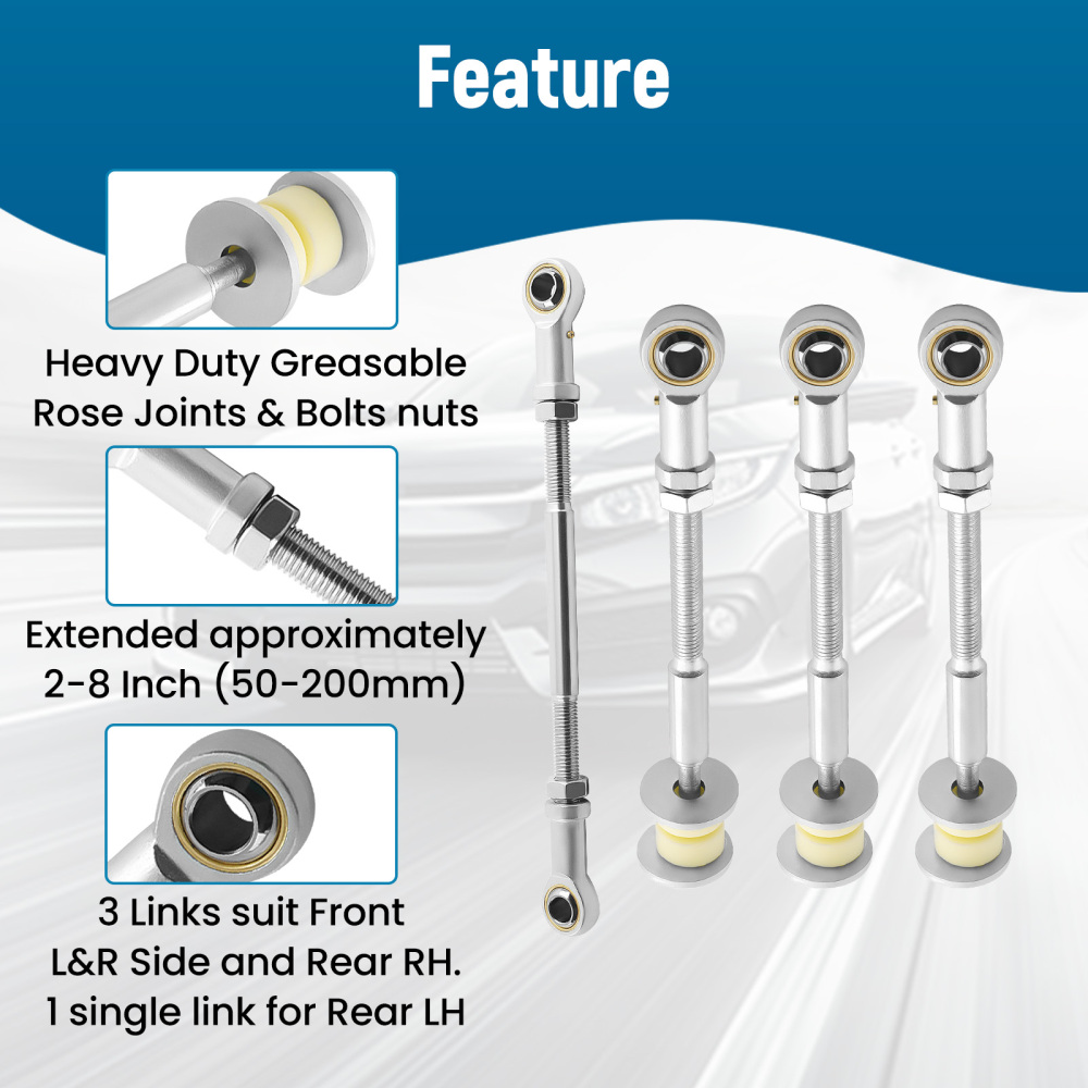 2x Delantero+Trasero Ajustable Sway Bar Link Kit compatible para Nissan Patrol Y61 GU 97-12