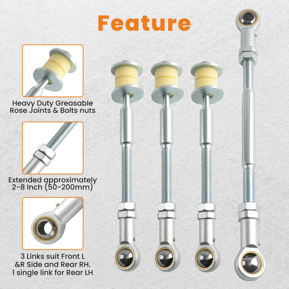 2x Delantero+Trasero Ajustable Sway Bar Link Kit compatible para Nissan Patrol Y61 GU 97-12
