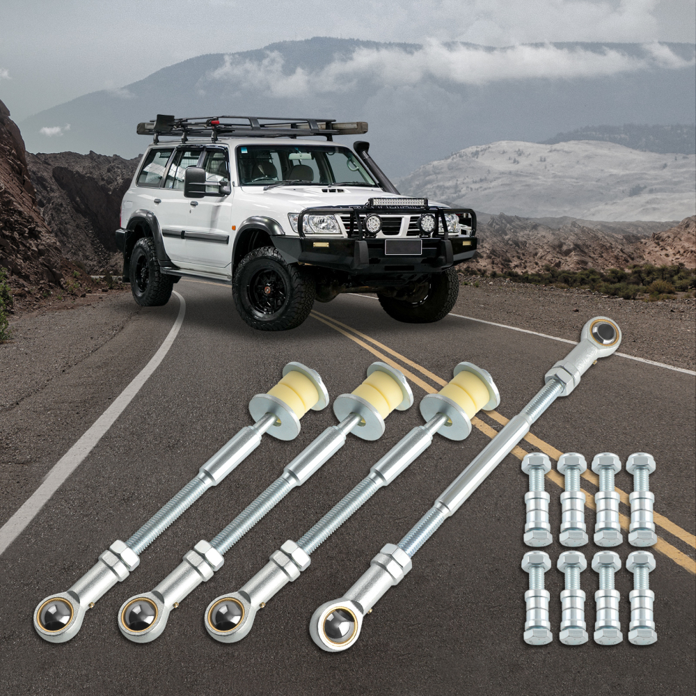 2x Delantero+Trasero Ajustable Sway Bar Link Kit compatible para Nissan Patrol Y61 GU 97-12
