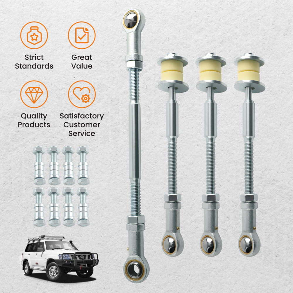 2x Delantero+Trasero Ajustable Sway Bar Link Kit compatible para Nissan Patrol Y61 GU 97-12