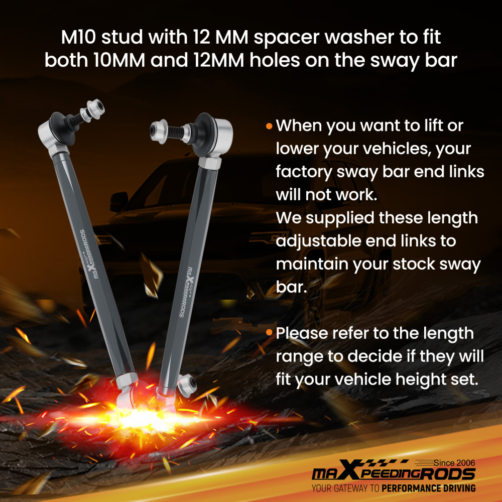 Pair Adjustable Front Sway Bar End Link 280-330mm compatible for Honda Civic 2016 2017-2019