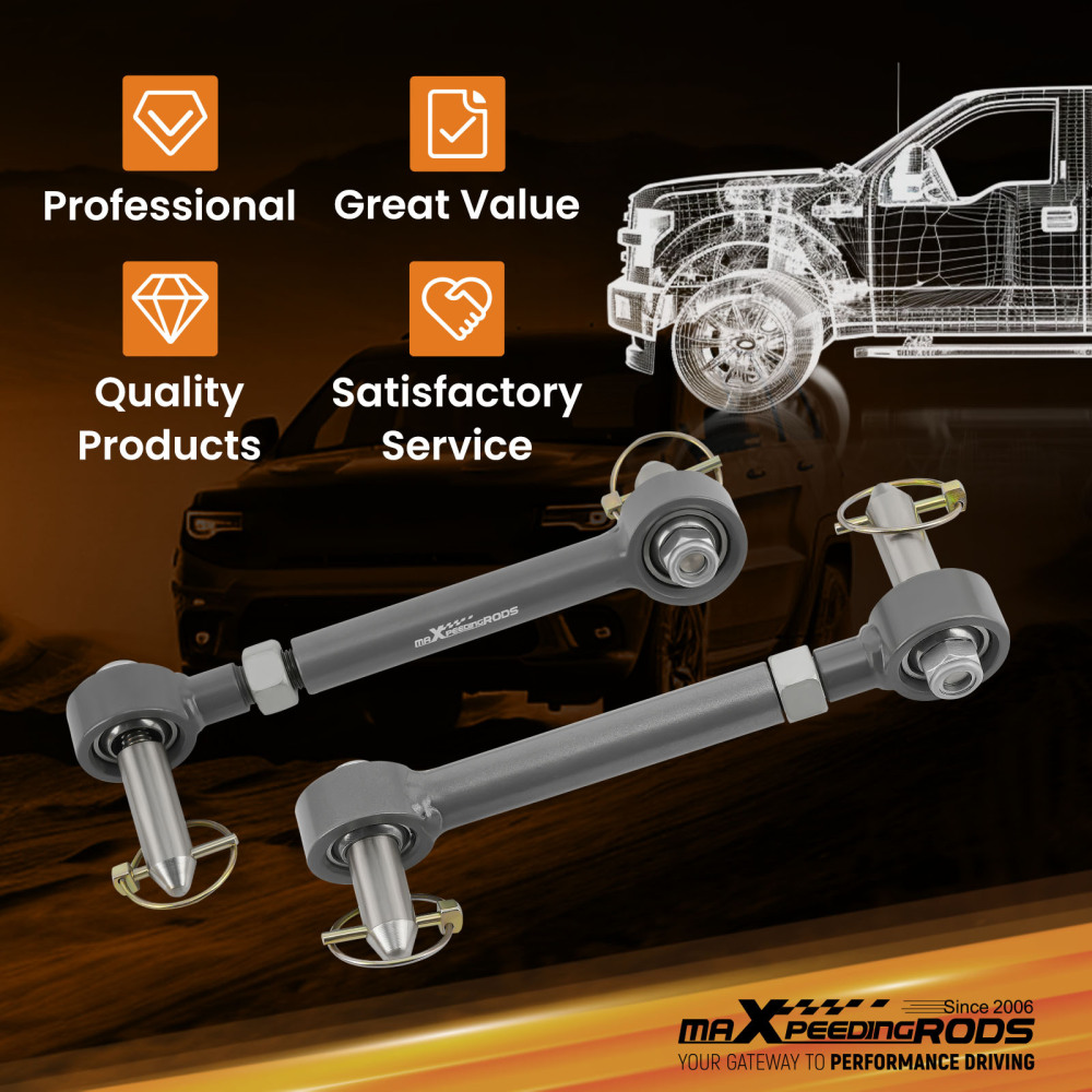 Front Extended Sway Bar End Links compatible for Jeep Wrangler JK 2007-18 2.5-6 lift