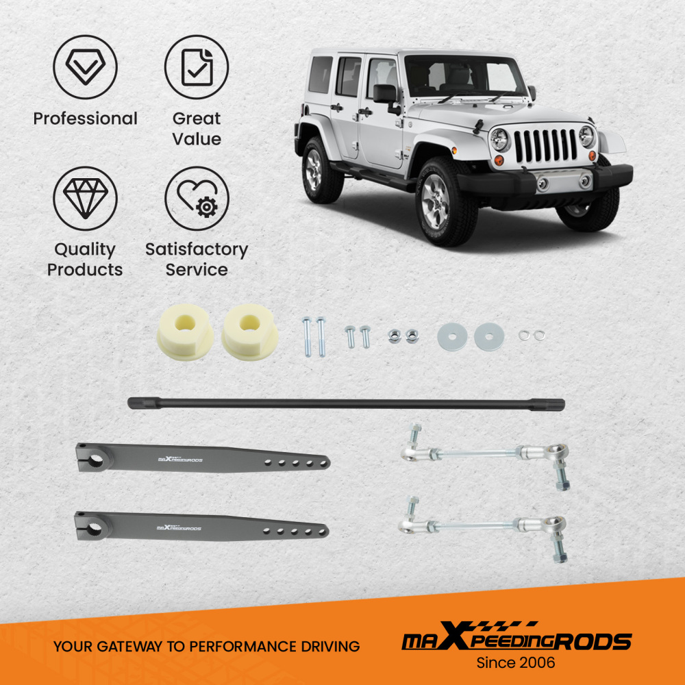 KIT BARRE STABILISATRICE AVANT AVEC BRAS EN ACIER compatible pour JEEP WRANGLER TJ LJ 97-06