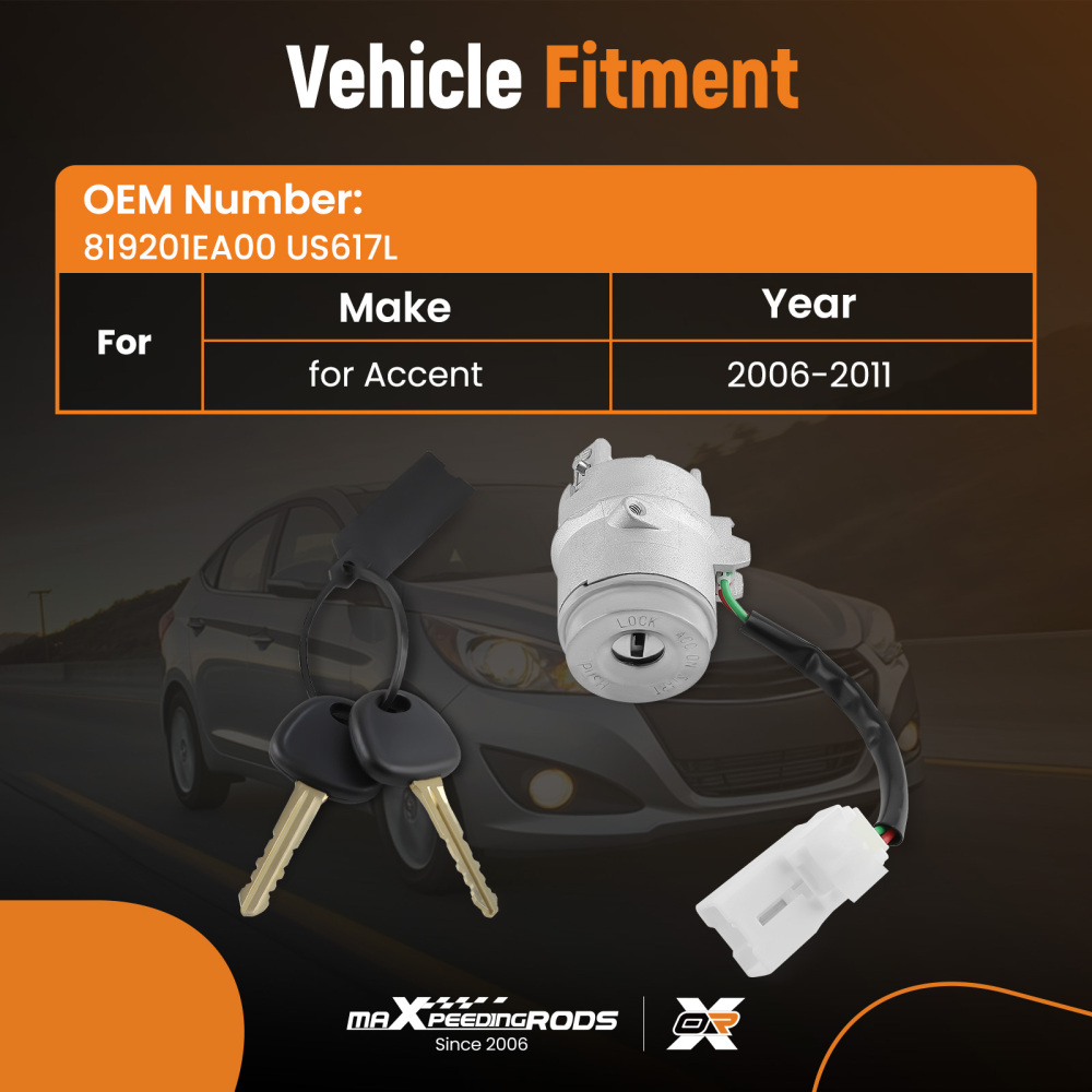 Ignition Switch Key Lock Cylinder Set compatible for Hyundai Accent 1.6L 06-11 81920-1EA00