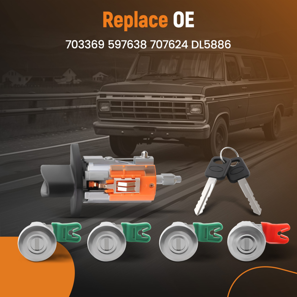 Ignition Key Switch Door Lock Cylinder compatible for Ford Econoline Van E150 E250 E350