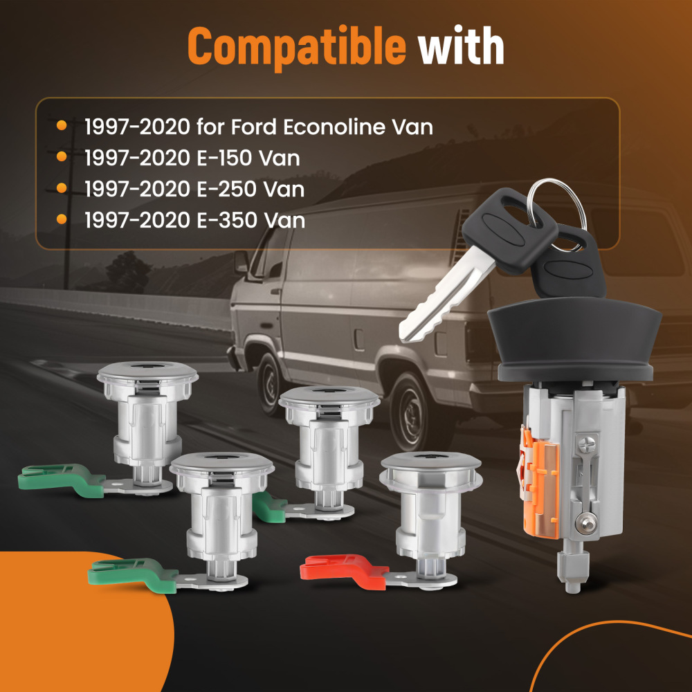 Ignition Key Switch Door Lock Cylinder compatible for Ford Econoline Van E150 E250 E350