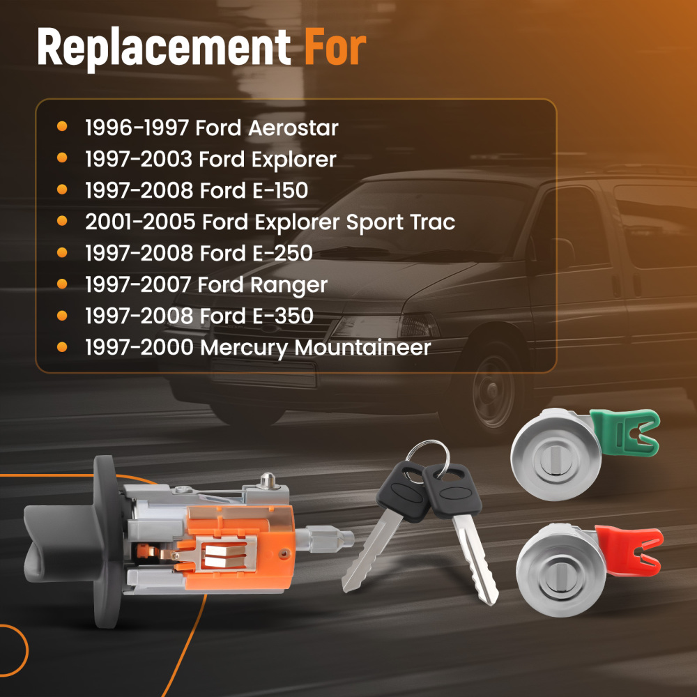 Ignition Switch Lock Cylinder + Pair (2) Door Lock Cylinder W/2 Keys compatible for Ford