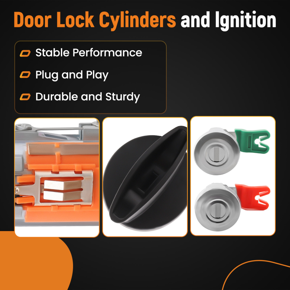 Ignition Switch Lock Cylinder + Pair (2) Door Lock Cylinder W/2 Keys compatible for Ford