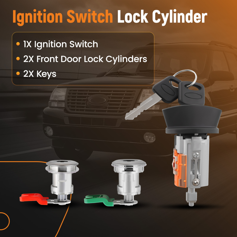 Ignition Switch Lock Cylinder + Pair (2) Door Lock Cylinder W/2 Keys compatible for Ford