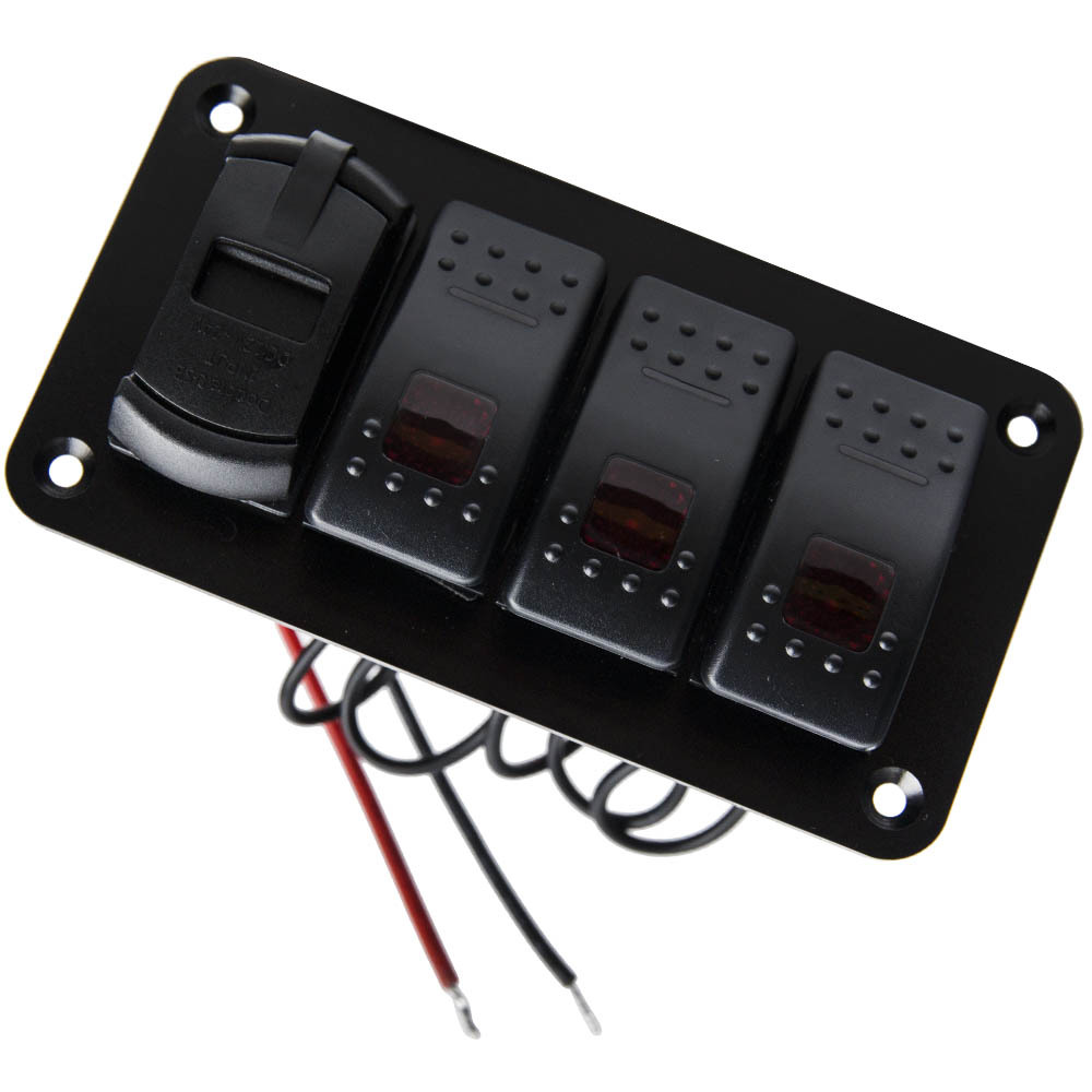 4 Gang Red LED Toggle Rocker Switch Panel w/ USB for Car Boat Marine RV Truck