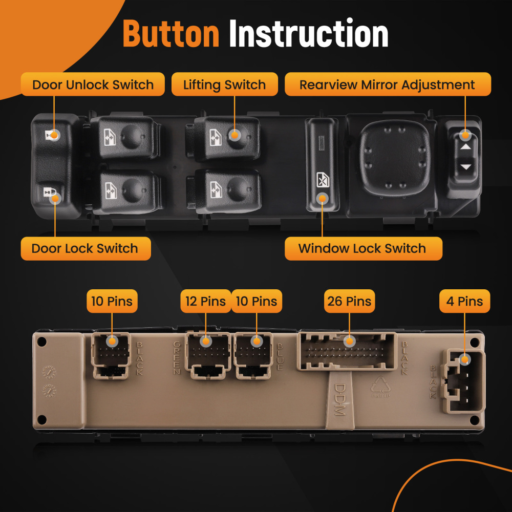 Front Driver Side Window Control Switch 15112974 compatible for Tahoe Yukon Silverado 03-06