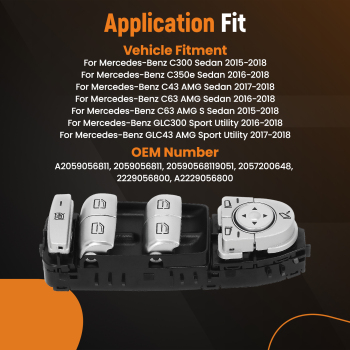 3 Pins Power Window Control Switch compatible for Mercedes-Benz C350e Sedan 2016 2057200648