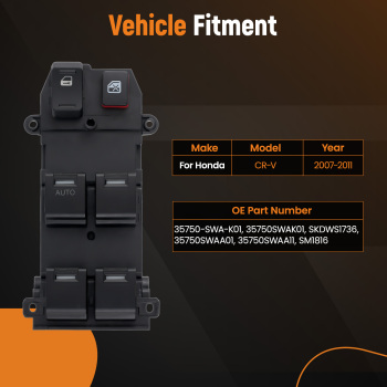 Front Left Power Window Control Switch compatible for Honda CR-V 2007-2011 35750SWAK01