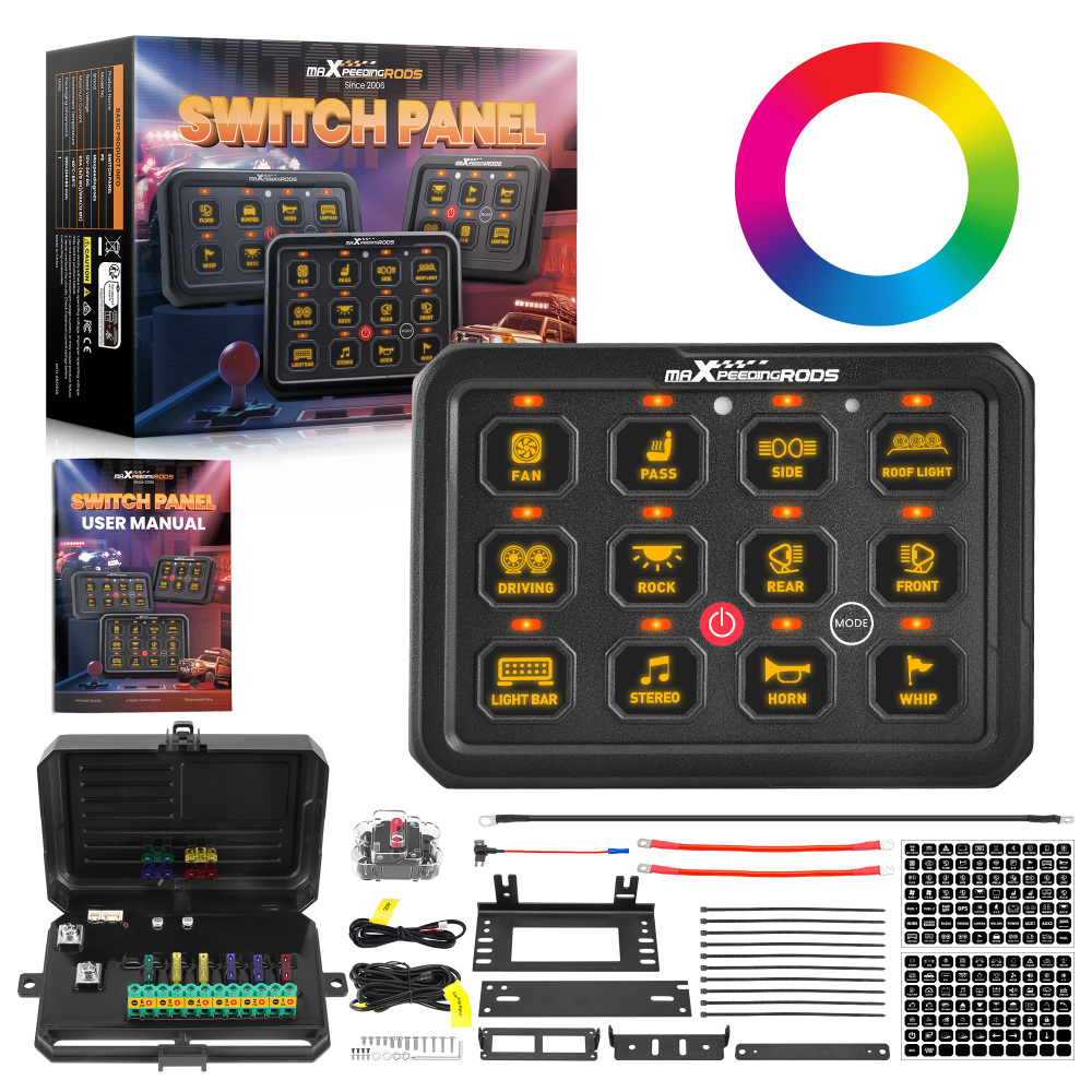 Universal RGB Switch Panel For SUV UTV ATV Boat 12 Gang Touch Control 12V-24V