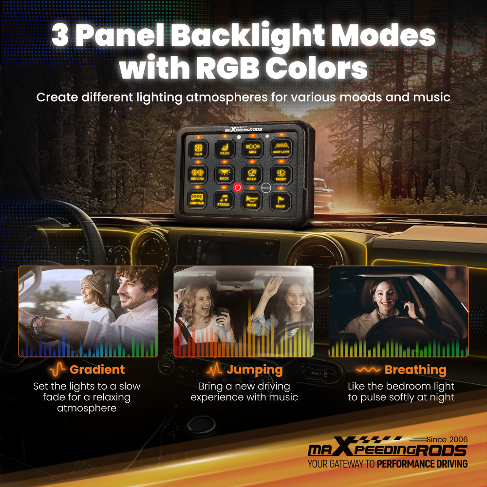 Universal RGB Switch Panel For SUV UTV ATV Boat 12 Gang Touch Control 12V-24V