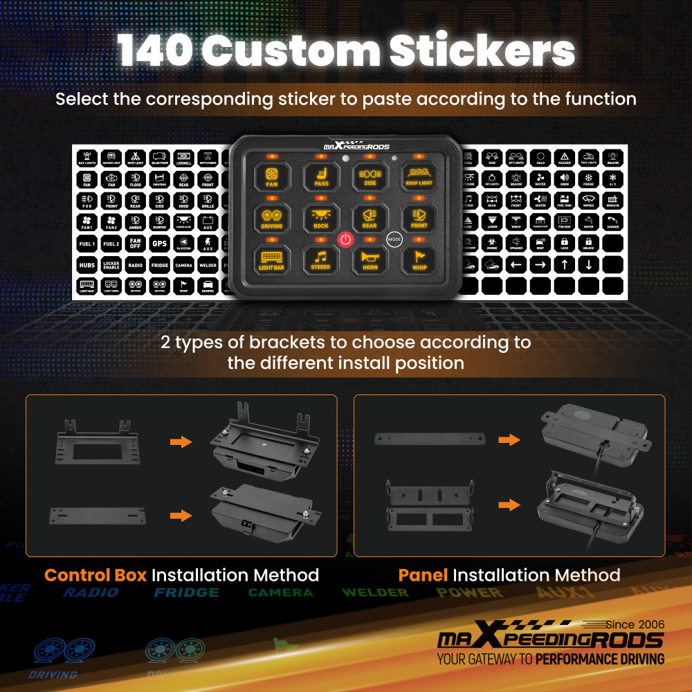 Universal RGB Switch Panel For SUV UTV ATV Boat 12 Gang Touch Control 12V-24V