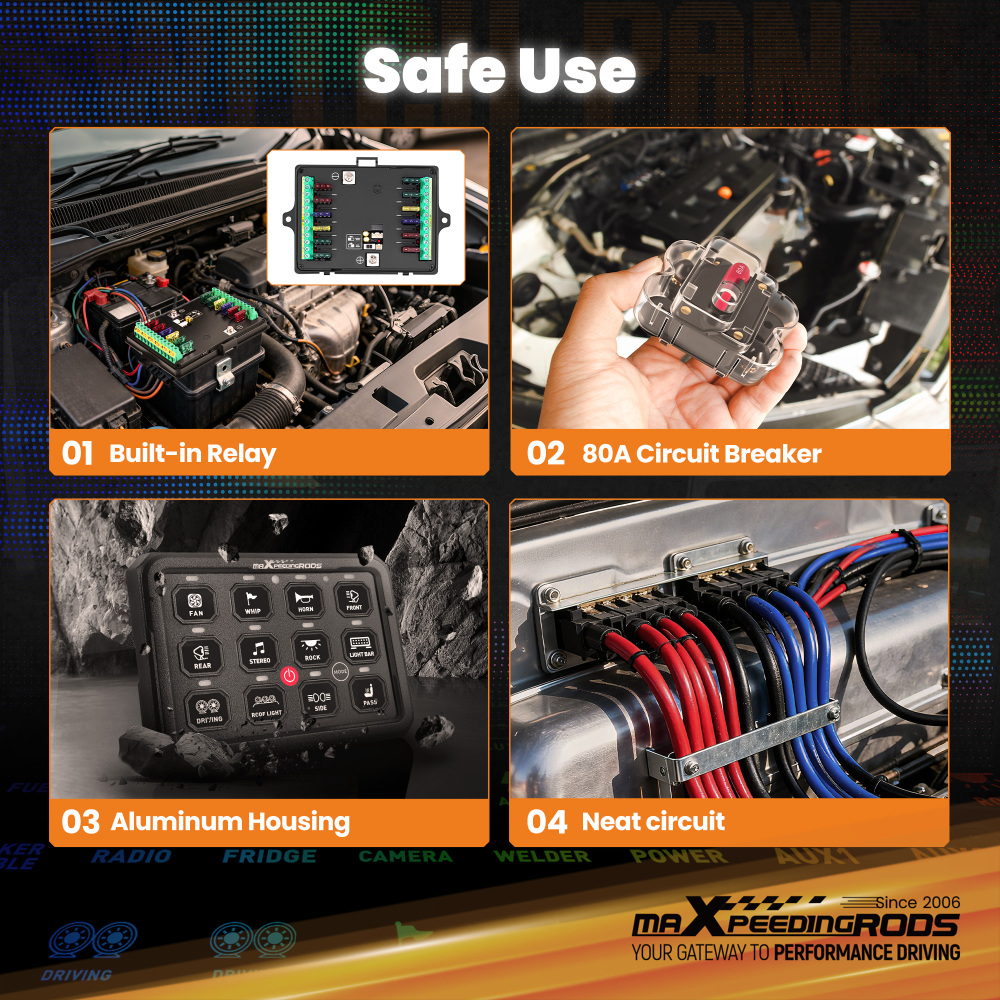 12 Gang RGB Switch Panel ON-OFF LED Control Relay Control Box Marine Boat Truck