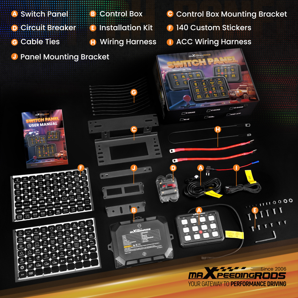 12 Gang RGB Switch Panel ON-OFF LED Control Relay Control Box Marine Boat Truck