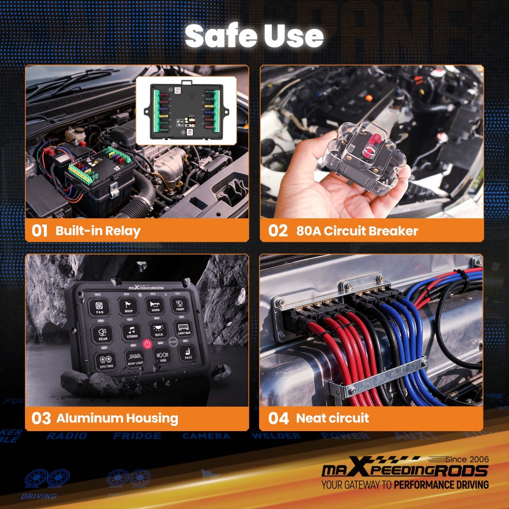 12 Gang Switch Panel Touch Control 80A For Car Truck UTV ATV Boat 12V-24V LED