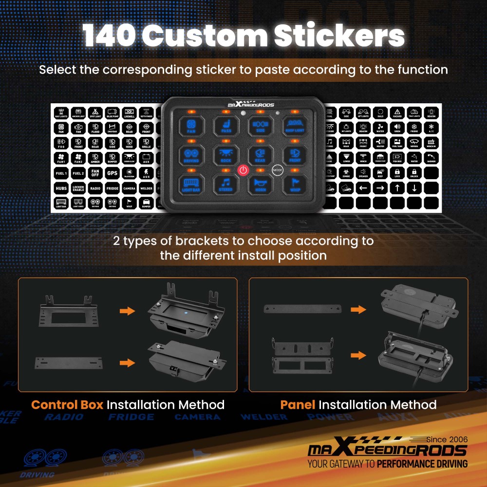 12 Gang Switch Panel Touch Control 80A For Car Truck UTV ATV Boat 12V-24V LED