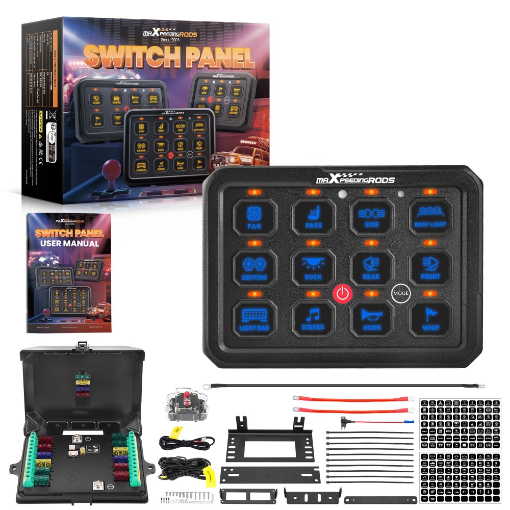 12 Gang Blue Switch Panel ON-OFF LED Control Relay Control Box Marine Boat Truck