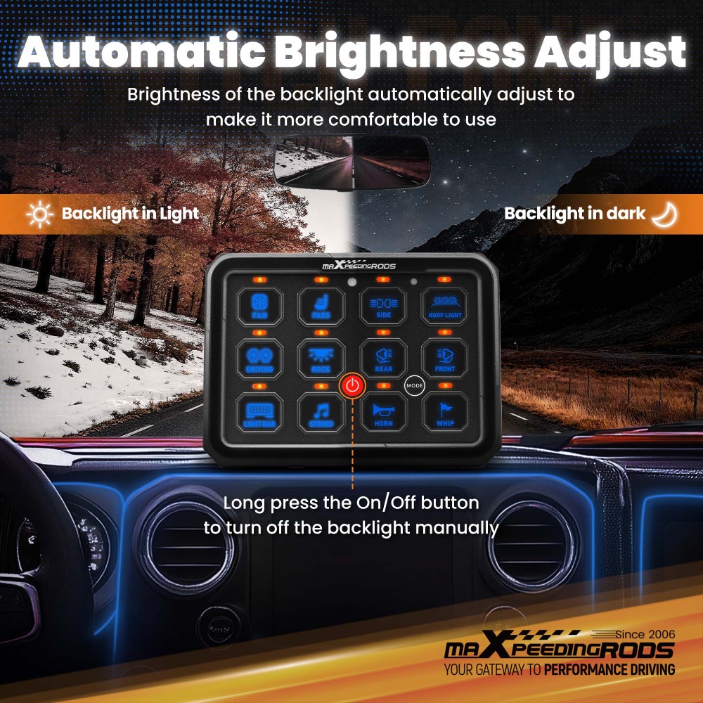 12 Gang Blue Switch Panel ON-OFF LED Control Relay Control Box Marine Boat Truck