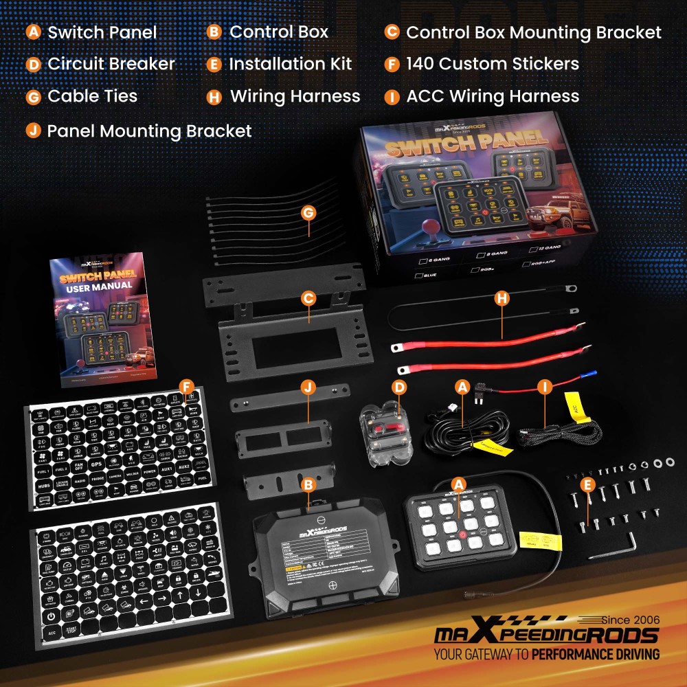 12 Gang Blue Switch Panel ON-OFF LED Control Relay Control Box Marine Boat Truck