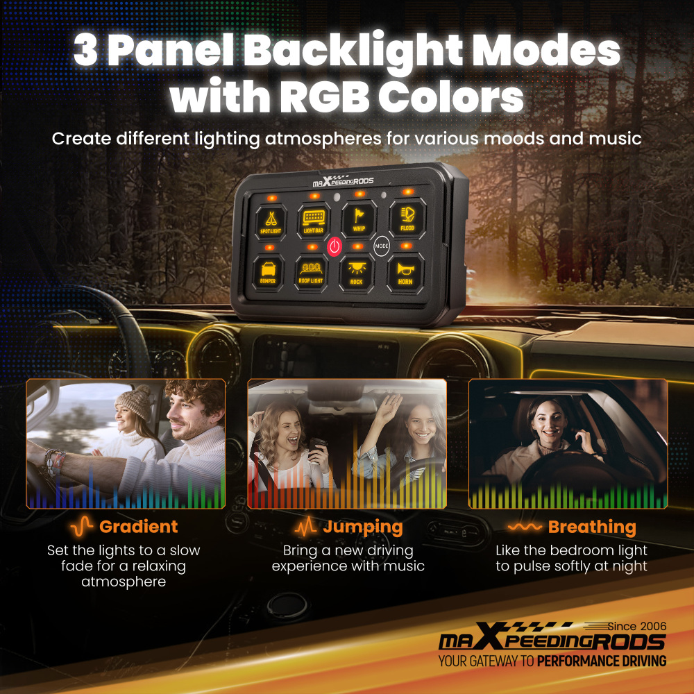 8 Gang RGB Touch Panel For Vehicle Car Pickup UTV ATV Marine Universal 12V-24V