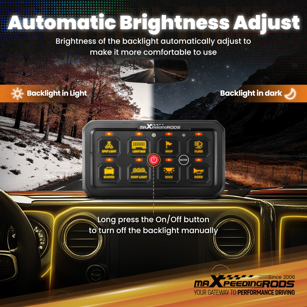 Pannello Interruttori 8 Gang RGB Touch For Auto Camion UTV ATV Barca 12-24V 60A