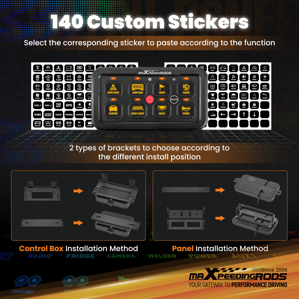 Pannello Interruttori 8 Gang RGB Touch For Auto Camion UTV ATV Barca 12-24V 60A