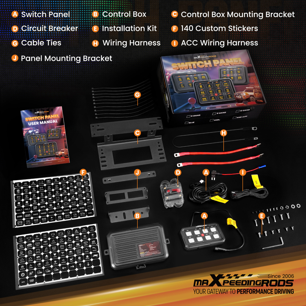 Pannello Interruttori 8 Gang RGB Touch For Auto Camion UTV ATV Barca 12-24V 60A