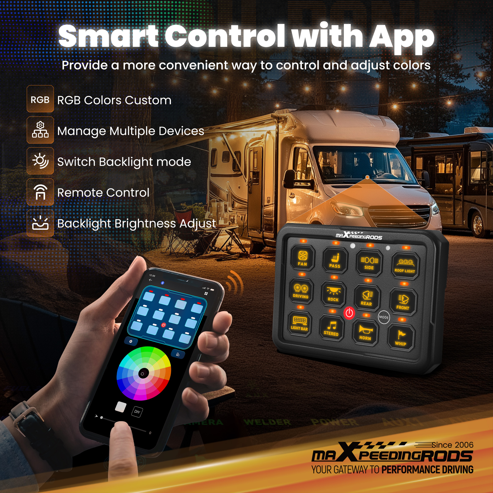 Switch Panel 12 Gang RGB APP Control For Offroad Pickup SUV 960W
