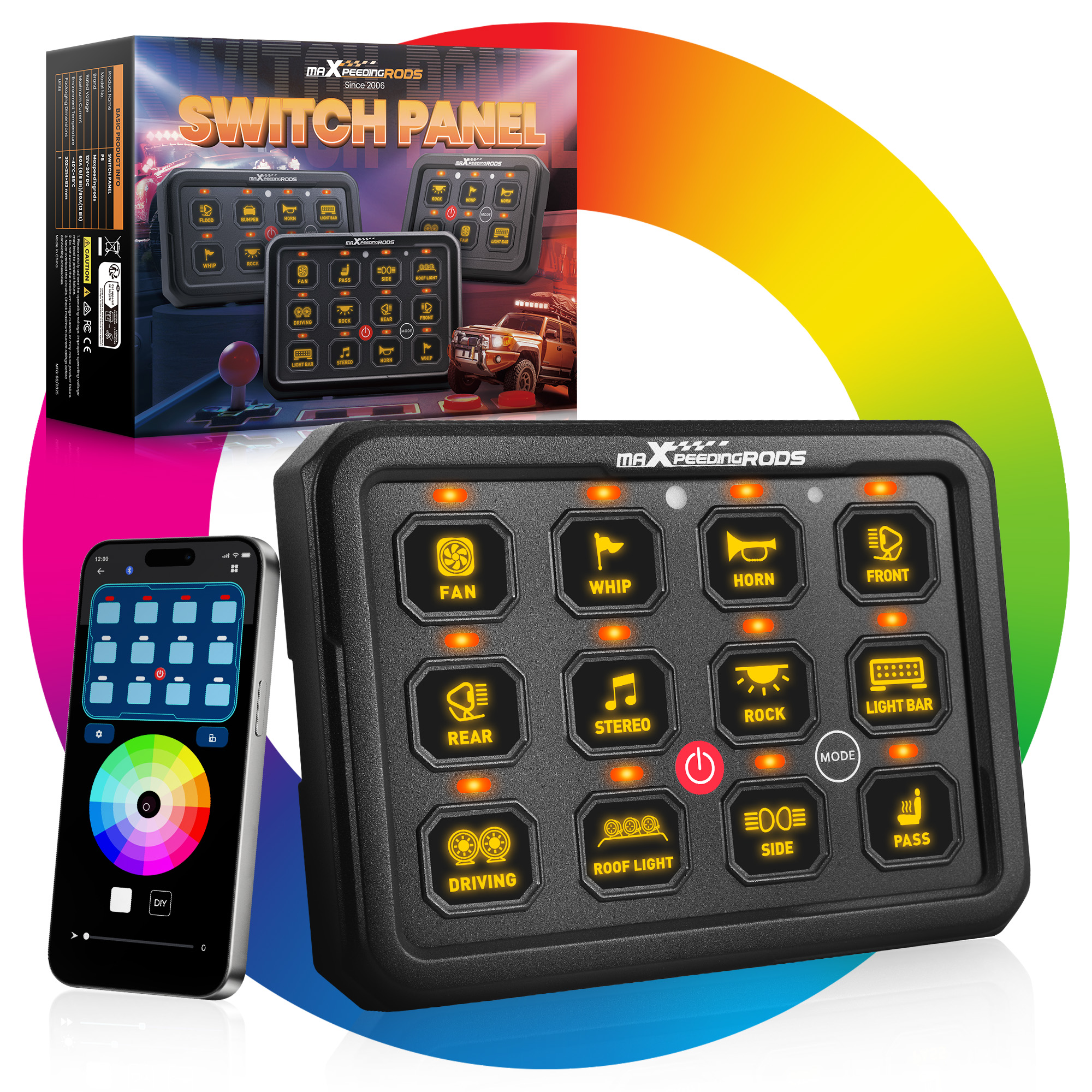 Switch Panel 12 Gang RGB APP Control For Offroad Pickup SUV 960W