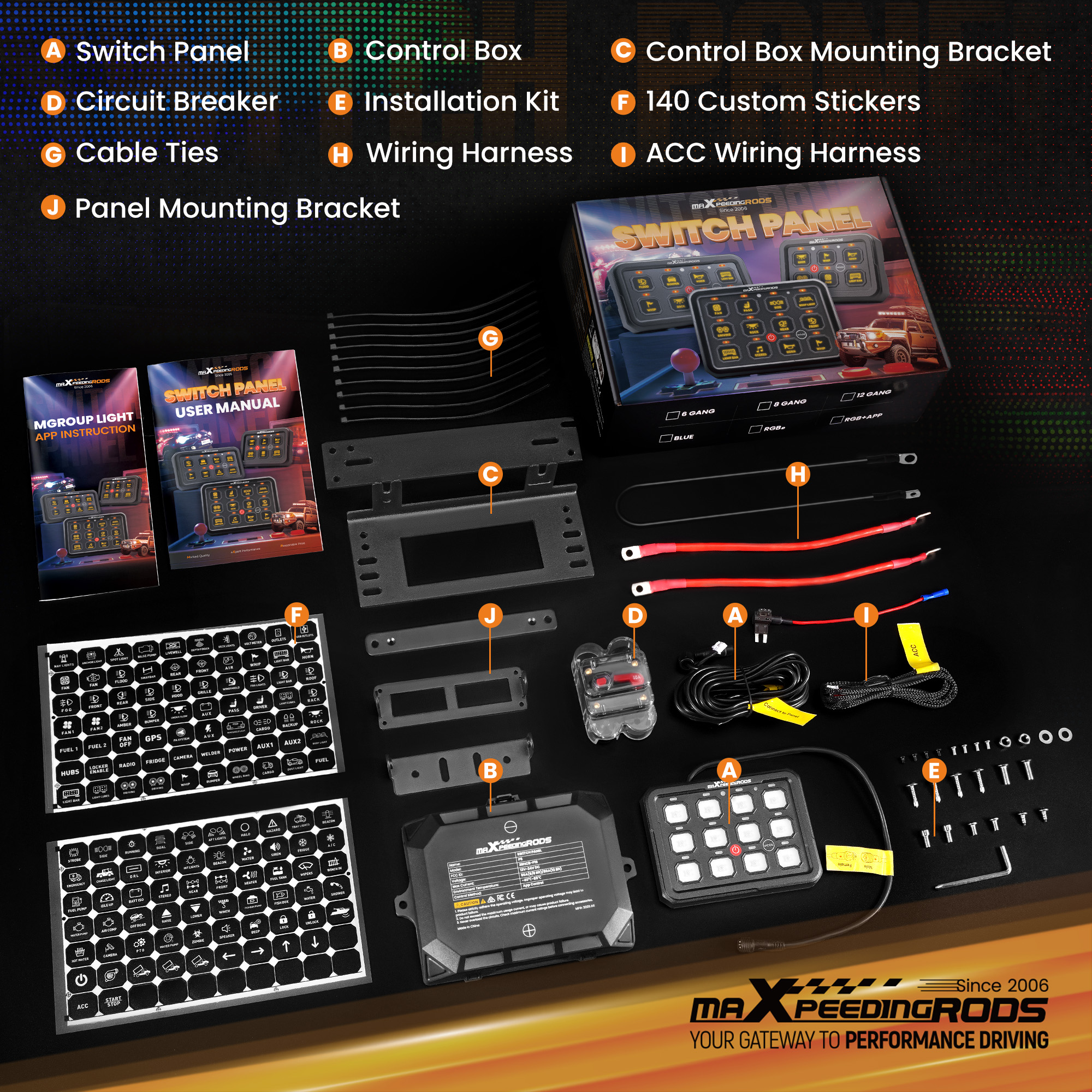 Switch Panel 12 Gang RGB APP Control For Offroad Pickup SUV 960W