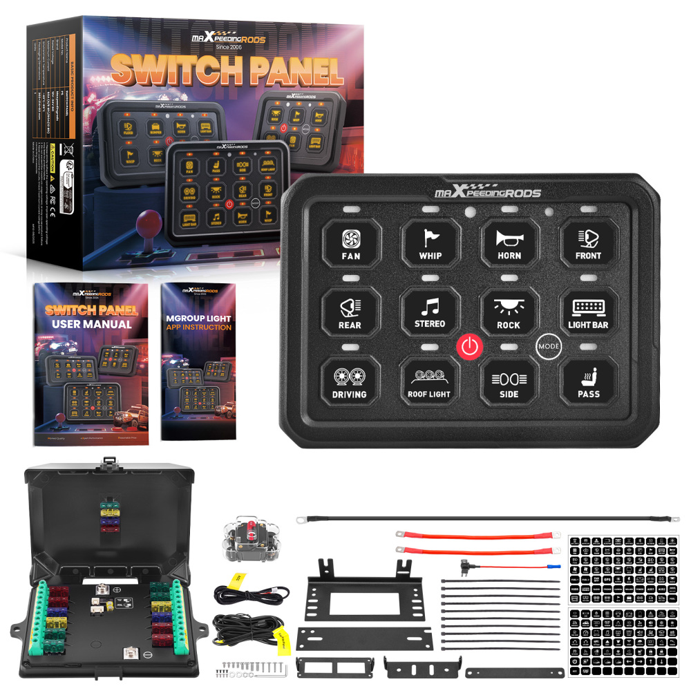 12-Gang RGB APP LED Switch Panel Control Box For Car Marine Boat RV 12V-24V