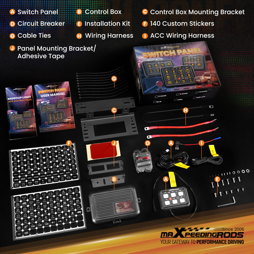 Touch Switch Panel 6 Gang For Off-Road Vehicle SUV Pickup RGB Backlight 60A Max