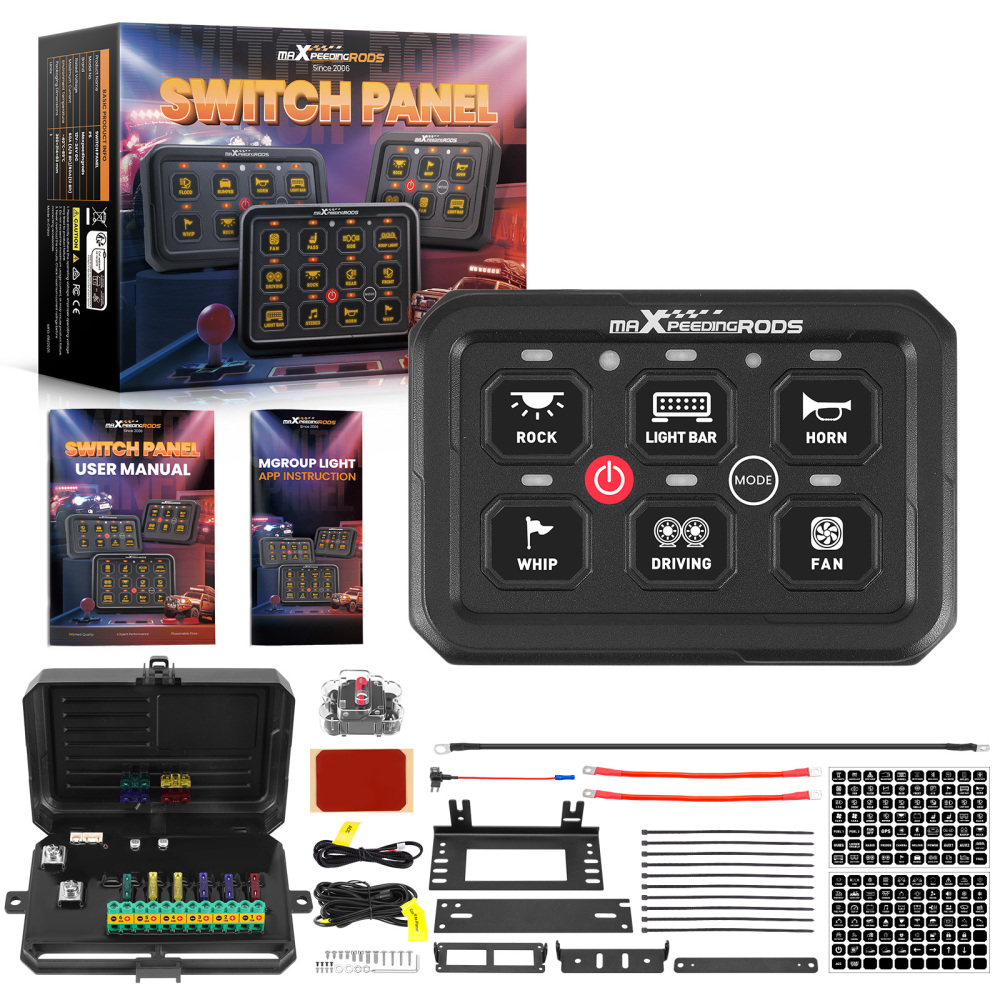 6 Gang Switch Panel Kit RGB APP Automatic Dimmable Off Road LED Light Controller